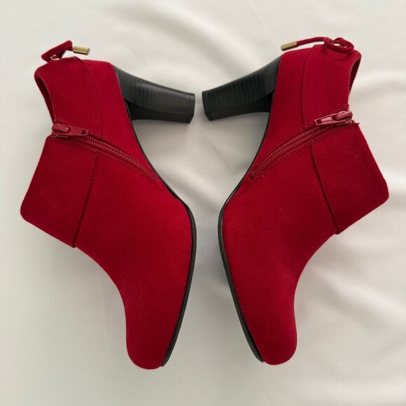 MWOT Coach and Four Red Suede Zippered Booties with Bow Size 8 - Picture 1 of 11